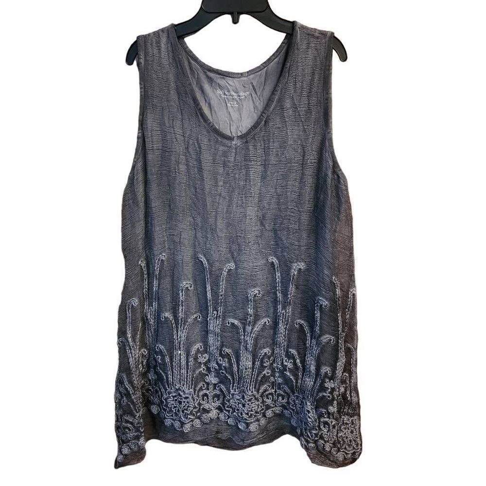 Soft Surroundings Women Sleeveless Top Sequenced Silk Gray Size Medium